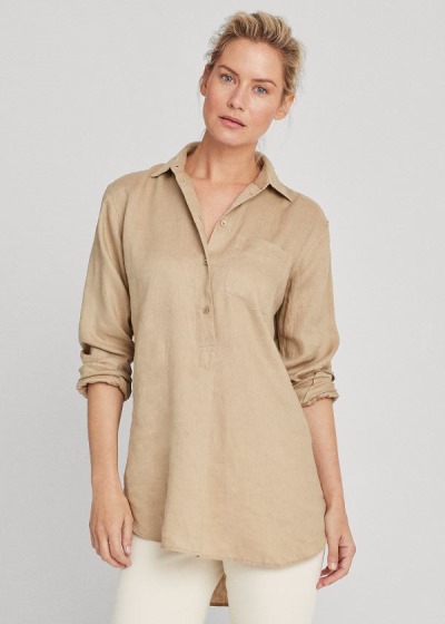 Camisa Ralph Lauren Mujer Kaki - Linen Long-Sleeve - QEMIW2097